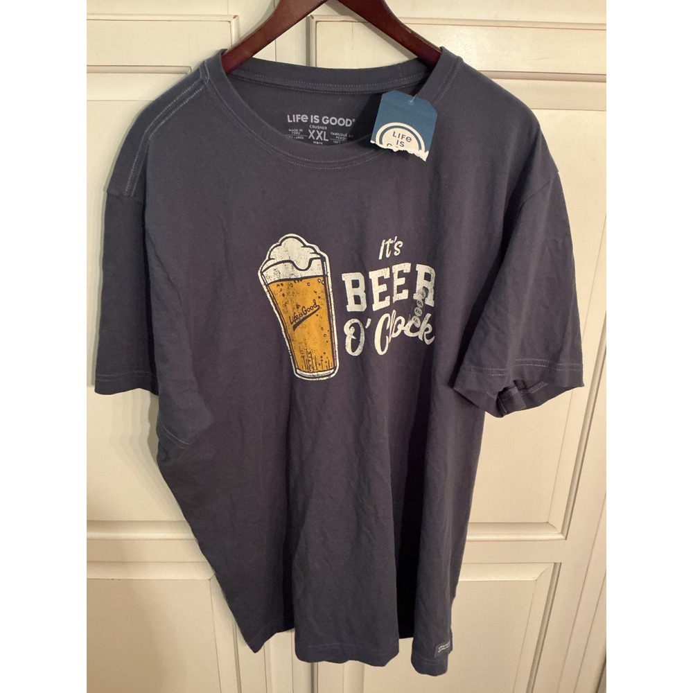 Life is Good Mens XXL Crusher Tee Navy Blue Beer O Clock Graphic T-Shirt NWT
